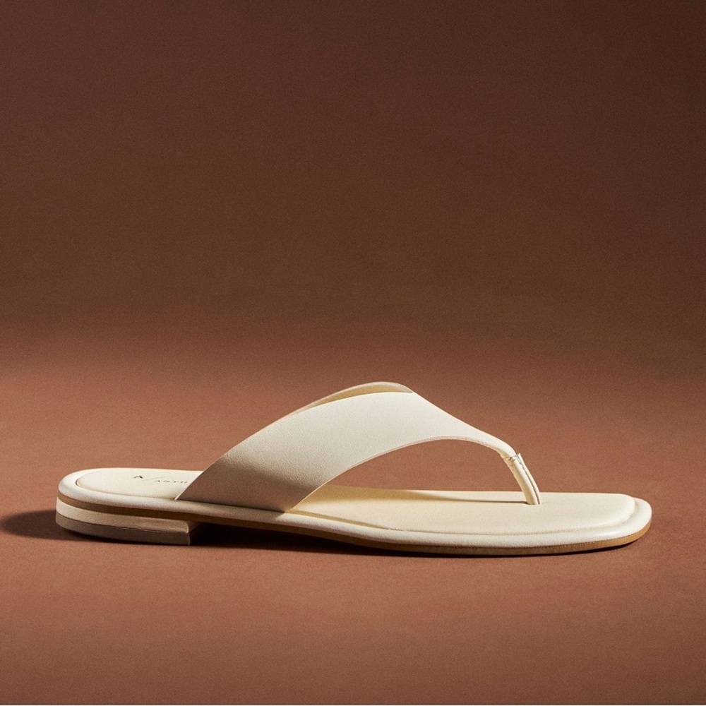 Cream leather thong sandal by Anthropologie